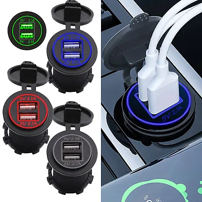 UK 12V Car Cigarette Lighter Socket Dual 2.1A USB Port Charger Power Outlet LED • £7.89