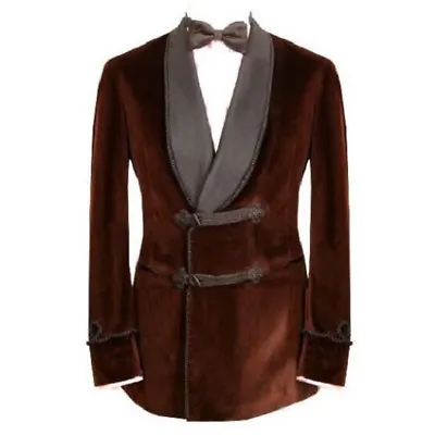  Mens Brown Velvet Smoking Blazer Elegant Evening Party Wear Dinner Jacket Coat • £160.92