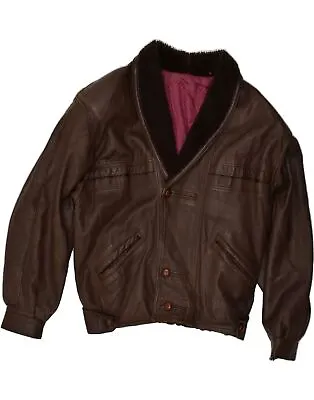 SHEARLING Mens Leather Jacket UK 40 Large Brown Leather AT63 • $47.27