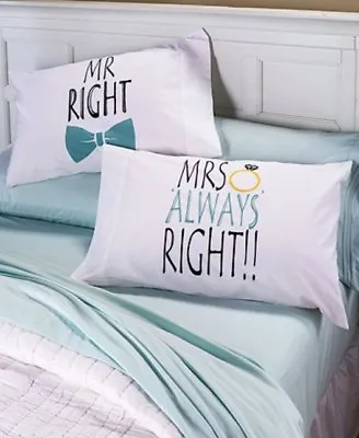 Set Of 2 Novelty Pillowcases Mr. Mrs Right/Love You More/To The Moon & Back  • £17.34