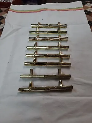 Set Of 8 Mid Century Bamboo Brass Drawer Pulls 3  Center JB Hardware 1968 • $31.99