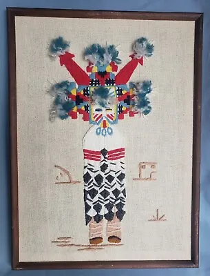 Vintage MCM Kachina Native American Crewel Needlepoint Wall Art Salako Mano • $48