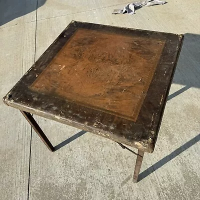 VTG 1940s Samson Wood Look Folding Card Table By Shwayder Brothers Wood Legged • $60