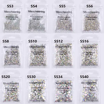 Crystal AB Rhinestones Nail Art Glitter Glass Flatback Gems 3D Tips Decoration • $2.66