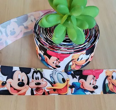 7/8 & 1.5  (1 YD) Mickey Mouse Grosgrain Ribbon Minnie Goofy Donald Pluto Fab 5 • $1.35