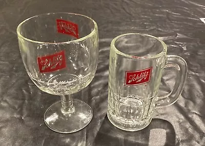 Vintage Schlitz Glass Mug & Stemmed Thumbprint Goblet Schooner • $9.99