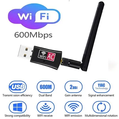 600Mbps Wireless USB Wifi Adapter Dongle Dual Band 2.4G/5GHz W/Antenna 802.11AC • $6.25