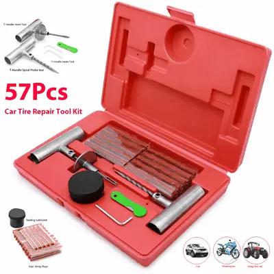 Car Tire Repair Tool Kit 57PCS Heavy Duty Flat Tire Repair Kits Plug Patch Truck • $17.80