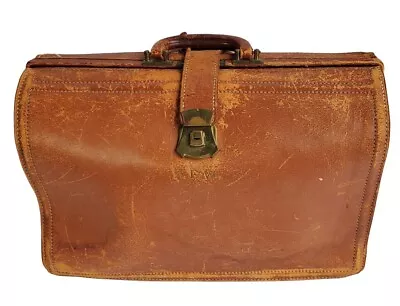 Vintage Brown Leather Briefcase  - Satchel Doctors Bag Document Bag Pilots Case • $100.30