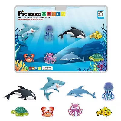 PicassoTiles 8pc Magnet Tile Building Blocks 8 Marine Animal Action Figures • $12.99