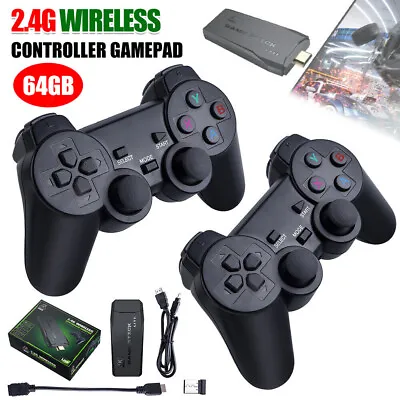 Wireless HDMI 4K TV Game Stick Console Built-in 64GB 10000+Retro Games 2 Gamepad • £16.99