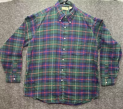 Vintage LL Bean Shirt Mens L Green Red Plaid 100% Cotton Flannel Made In USA • $18.95