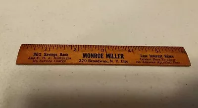 Vintage Monroe Miller Savings Bank New York City Advertising Wood Ruler • $14.99