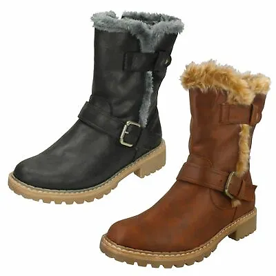 £29.99 • Buy Ladies Down To Earth Inside Zip Sturdy Sole Fur Trim Calf Leather Boots F5R0866