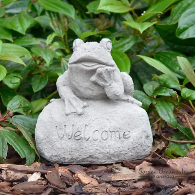 Frog Hand Cast Stone Outdoor Garden Ornament Detailed Welcome Sign Gift Decor • £24.90