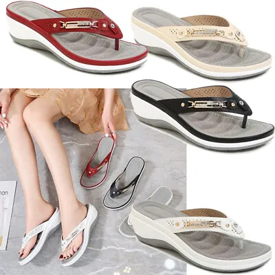 £10.45 • Buy Womens Arch Support Casual Sandals Soft Flip Flops Low Wedge Ladies Shoes Size