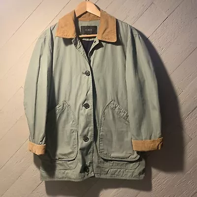 J Crew Relaxed Barn Jacket Sage Green Sz XS Tan Cord Collar & Cuffs • $45