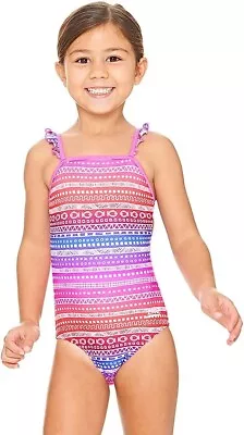 Zoggs Girls Ikat Frill Classic Back Swimsuit Age 4-5 Pink  • £5.97