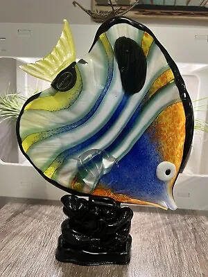 Mario Badioli Murano Italy Art Glass Large Fish On A Black Base Signed Rare! • $295