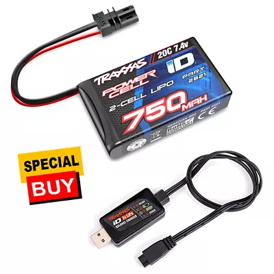 Traxxas 750mAh 7.4V 2-Cell 20C LiPo Battery W/ USB 2 Cell 7.4 Volt LiPo Charger • $36.90