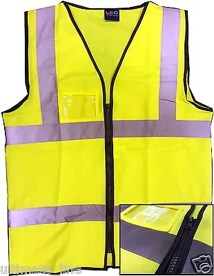 ZIPPED Hi Vis+ID Pocket SAFETY EXECUTIVE VEST Bike Plain Yellow Certified  • £13.38