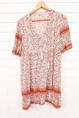 Women's Iris Maxi Orange/white Floral Short Sleeve Short Dress Size 14 • $25