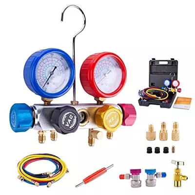  Pro 4 Way AC Diagnostic Manifold Gauge Complete Set For R134A R410A R22 With  • $85.05