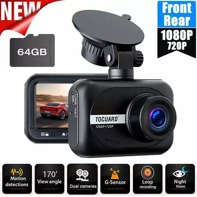 TOGUARD Mini 1080P Dual Dash Cam Front And Rear With 64G SD Card Backup Camera • $64.99