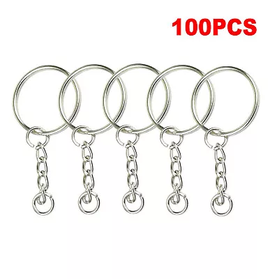 100pcs Silver Keyring Blanks Tone Key Chains Open Split Jump Ring 4 Link Tags • £4.99