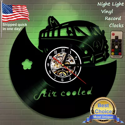 VW Bus Classic Camper Vinyl Record LED Back Lit Wall Clock Emblem T Shirt Art • $28.16