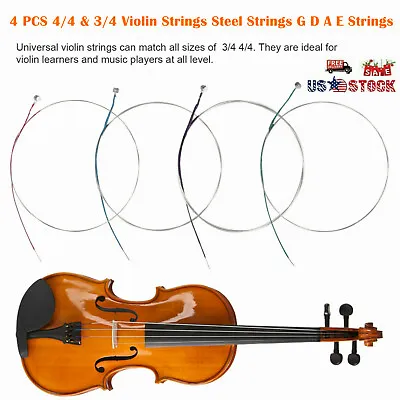 3/4 4/4 Violin Strings Set Replacement Steel Strings E A D G Wound Fiddle String • $6.99