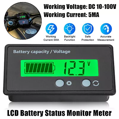 DC 10-100V LCD Digital Display Indicator Car Battery Status Monitor Voltmeter • $9.98