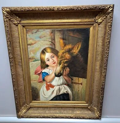 Original Oil On Canvas Girl & Donkey Painting In Gilt Frame Signed A.Seers  • £225