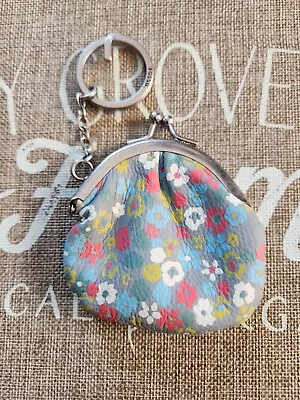 $32 • Buy Fossil Vintage Frame Coin Purse Floral Blue Leather Keychain NWOT Small