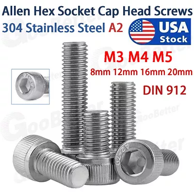 M3 M4 M5 Stainless Steel Allen Hex Socket Cap Head Screws Bolts DIN912 8mm-20mm • $5.09