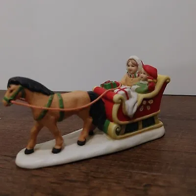 $18 • Buy 1989 Lefton Colonial Christmas Village Figure Girls In Brown Horse Drawn Sleigh 