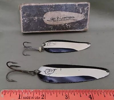 2 Lou J Eppinger Dardevle Black/White Spoons W/Early Box • $24.95