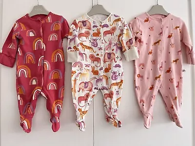 Baby Girls NEXT 0-3 Months Babygrow Sleepsuit Bundle Pink Animals Rainbows GC • £9.99