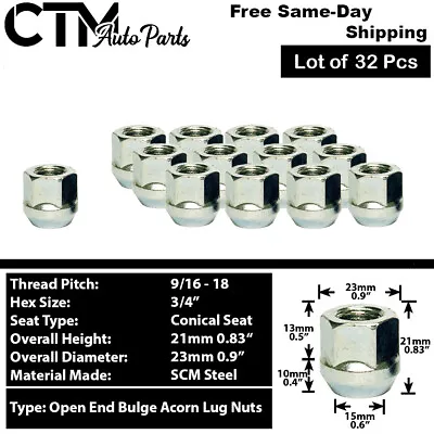 32Pc ZINC 9/16-18 OPEN END ACORN WHEEL LUG NUT FIT RAM2500/3500 F250/F350 & MORE • $20.49