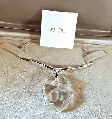 $1599  Lalique Crystal Sterling Collar Necklace Ronces Rock Pendant Mint In Box • $950