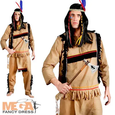 Brave Indian Warrior Mens Fancy Dress Native American Western Costume Outfit • £14.49