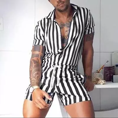 Mens Youth 2023 Fashion Short Sleeve Striped Casual Trousers Jumpsuit Romper 954 • $23.91