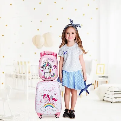 2Pcs Kids Luggage Set Hard Shell Suitcase & Backpack W/ 4 Wheels For Boys &Girls • £49.95