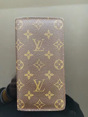 LOUIS VUITTON Men's Long Wallet Brown Bifold Monogram Porte-Feuil Brazza M66540 • $204.99