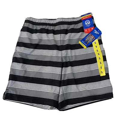 Speedo TechVolley SMALL 30-32 NEW Mens Bathing Suit Black Gray Stripe NEW UPF 50 • $18.76