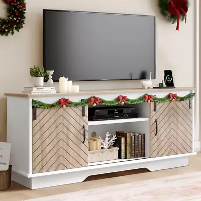 Farmhouse TV Stand With Power Outlets Entertainment Center For TVs Up To 65 Inch • $145.77