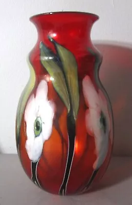 Rare Signed 10.5  CHARLES LOTTON Selenium Red Multi-Flora Vase  C. 1990s • $1475