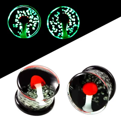 GLOW IN THE DARK MUSHROOM Glass Ear Plugs Piercing Tunnels Stretchers PL150 • $6.60