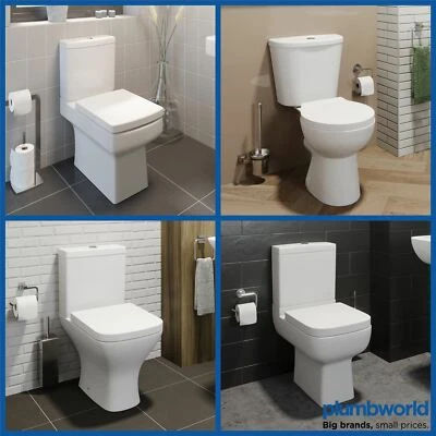 £127.76 • Buy Close Coupled Bathroom Toilet Modern White Square Ceramic Soft Close Seat WC Pan