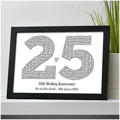 25th Silver Wedding Anniversary Gifts PERSONALISED Mr & Mrs 25 Years Print Gifts • £4.95